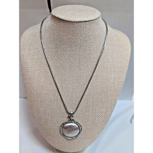 Brighton Swarovski necklace reversible gray pearlish face shows wear